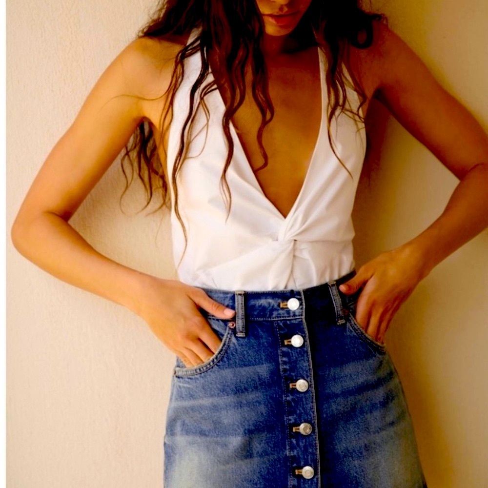 Zara Button Front Denim. Mini Skirt
